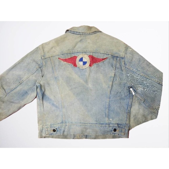 Distressed Vintage 1970s Lee Denim Jacket Biker BMW Motorcycle Patch Medium (A6)